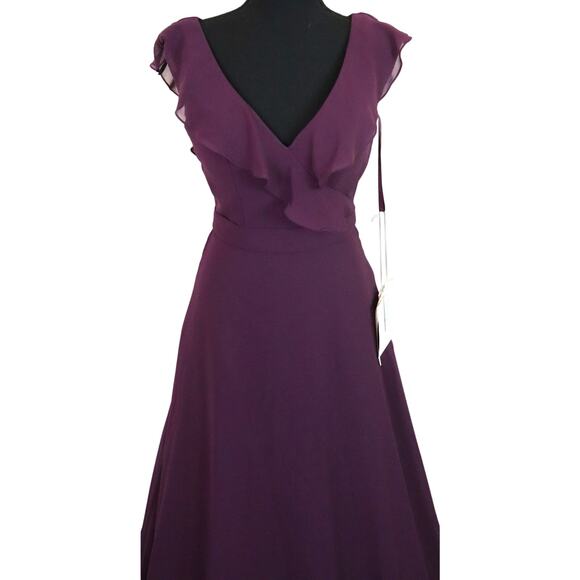 NWT Morilee Eggplant Purple Dress Gown Long Maxi Ruffle Flutter Chiffon 0 Formal - Picture 9 of 9